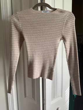 Old Navy Ribbed Long Sleeve Top - Cream & White Stripe